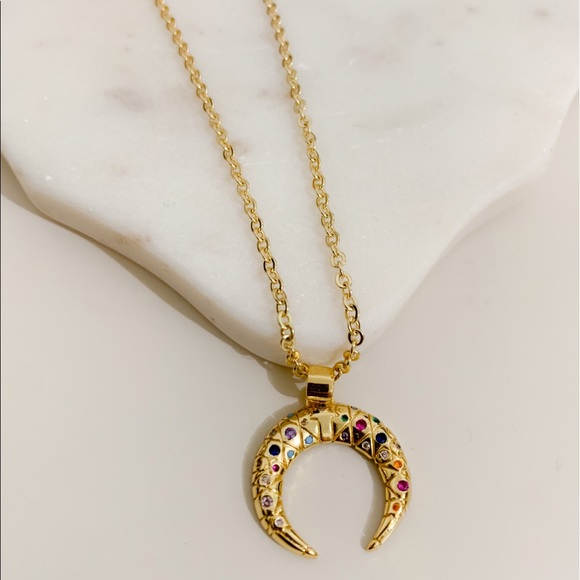 Colorful Crescent Moon Necklace | 14k Gold Filled - Picture 6 of 9